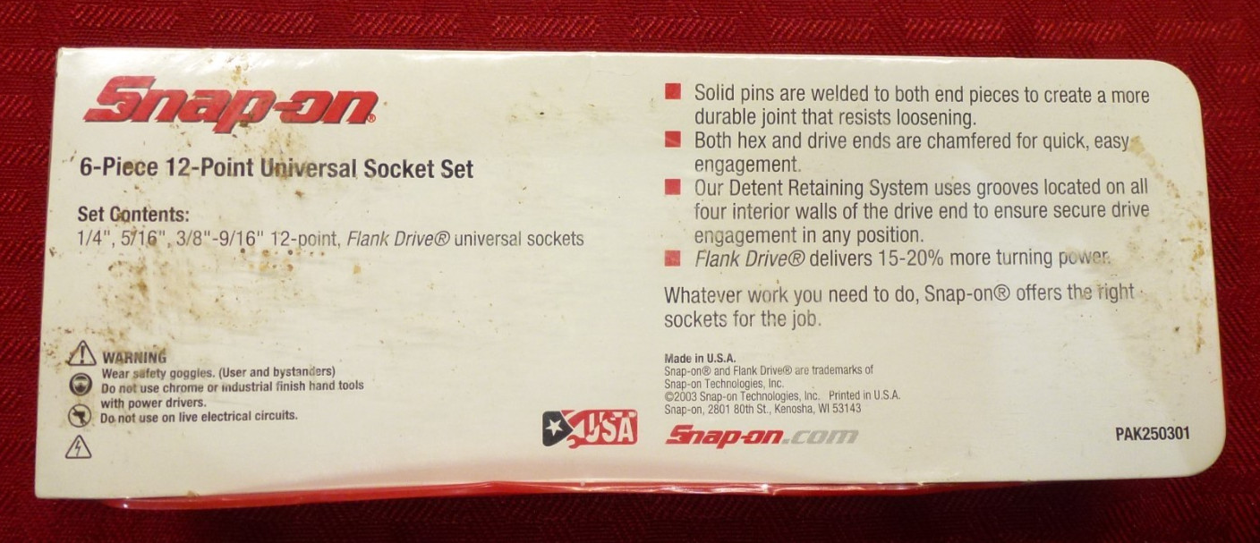 SNAP-ON 106TMUA ¼” DRIVE 6-PIECE 12 POINT SAE SWIVEL SOCKET SET NEW