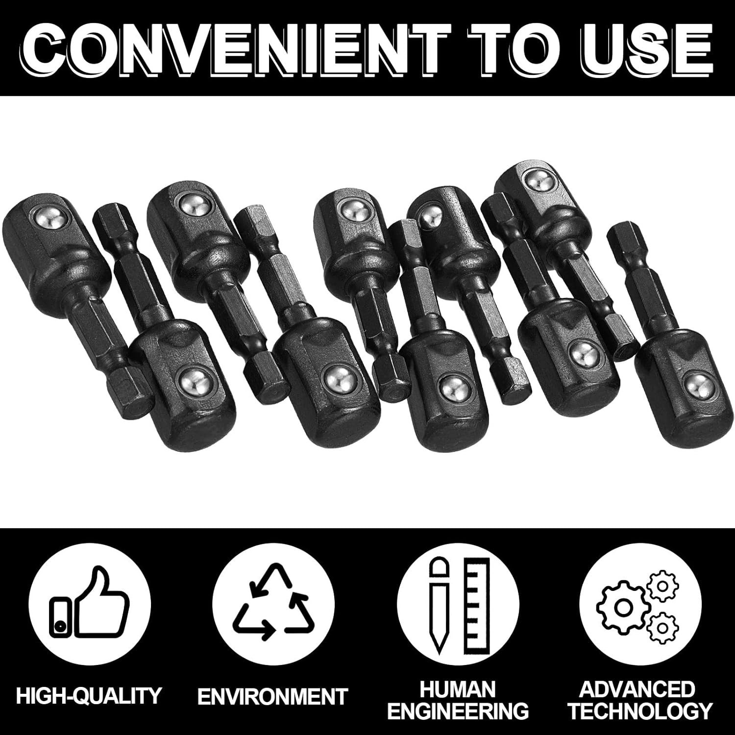 Square Socket Adapter 1/2 Inch Drive 12 Pieces High Speed Steel
