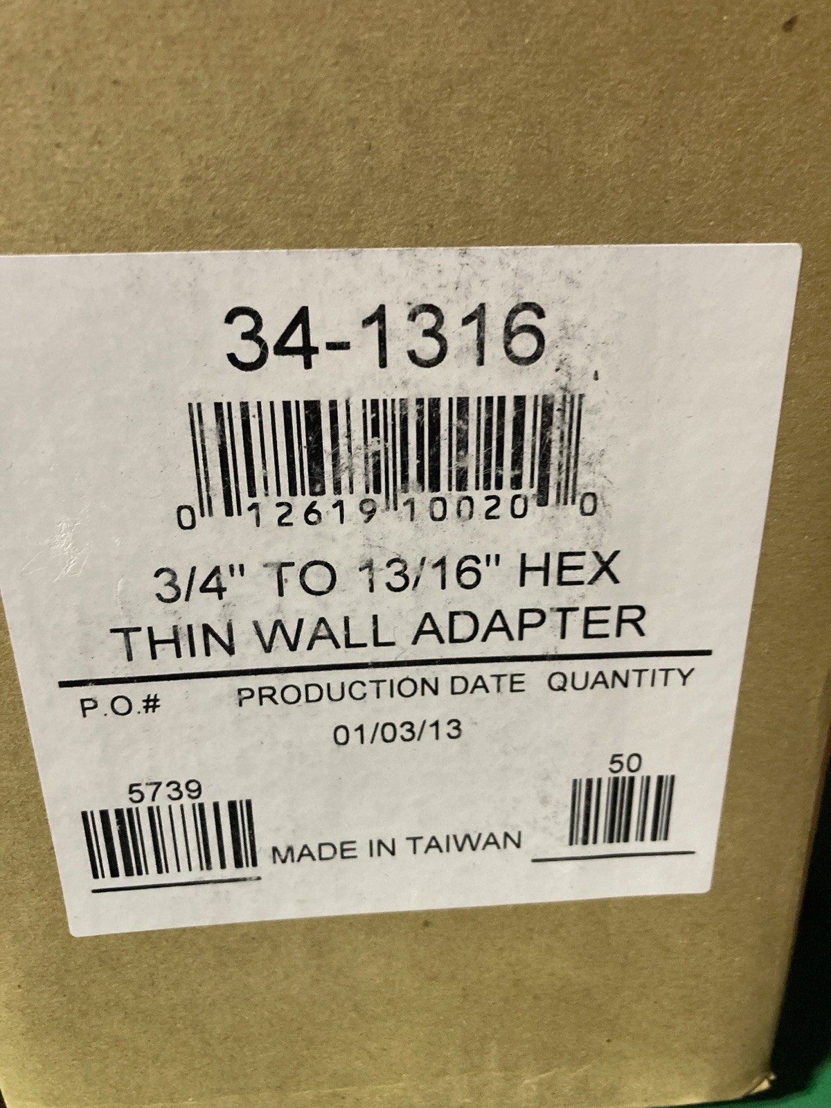 GORILLA 3/4″ TO 13/16″‘ HEX THIN WALL ADAPTER (50count) FREE SHIPPING ! 34-1316