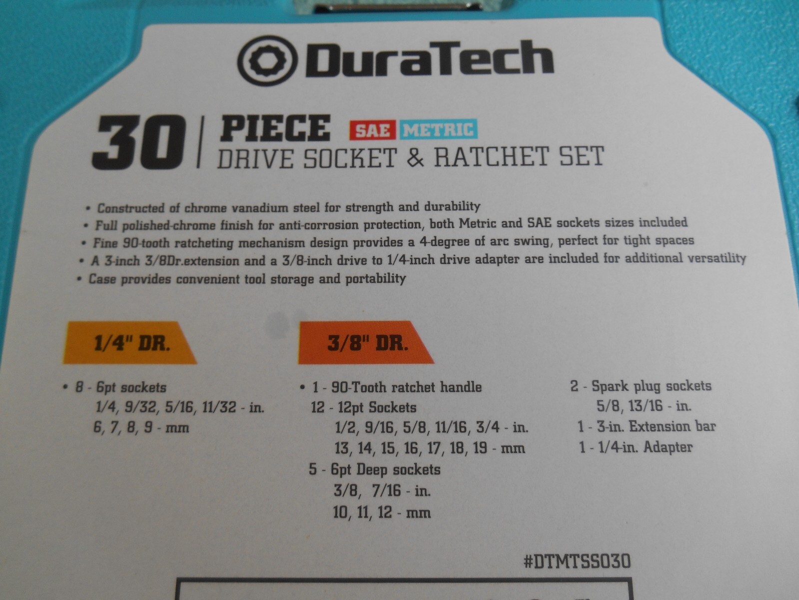 NEW DURATECH 30PC. 1/4″ 3/8″ Drive Impact SOCKET SET SAE / Metric WITH CASE.