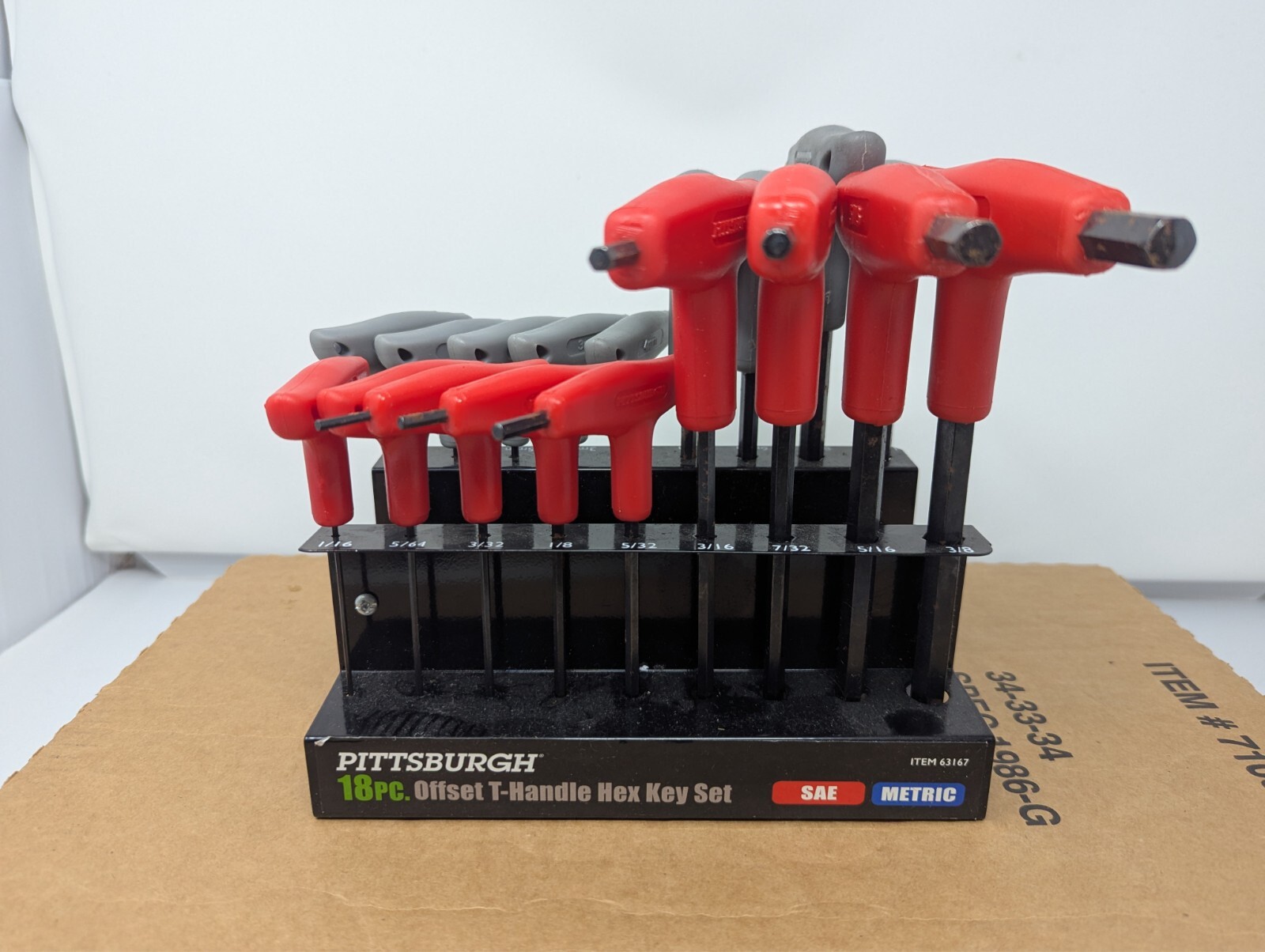 18 Pc Pittsburgh Offset T-Handle Hex Key Set Used SAE Metric