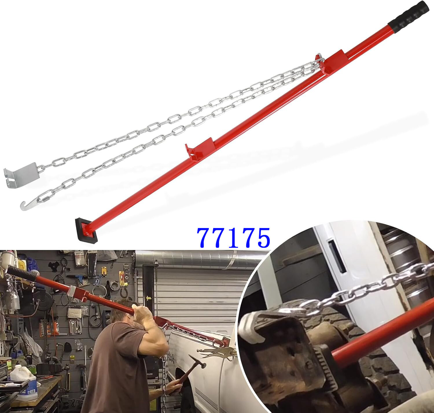 77175 Auto Body Alignment Bar 1-1/4″ w/Chain Bumpers Panels Hoods Decks Brackets