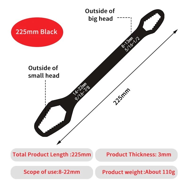 3-17mm/8-22mm Universal Multi-functional Adjustable Double End Box Wrench Wrench