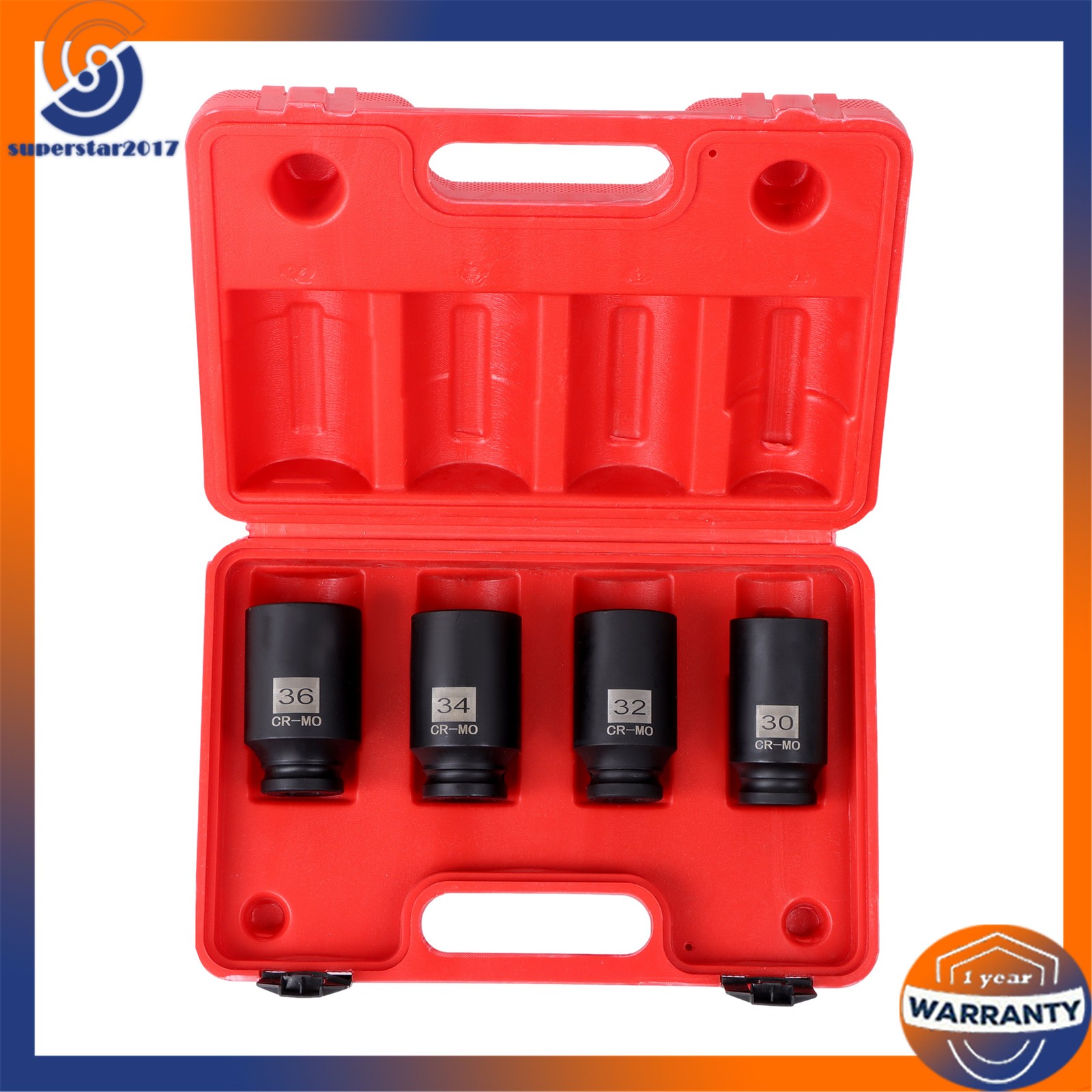 4Pcs 12 Point 30mm 32mm 34mm 36mm 1/2″ Drive Spindle Axle Nut Socket Set