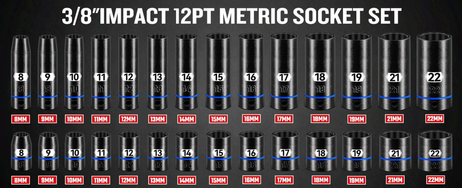 3/8″ Drive 74PCS Impact Socket Set SAE & Metric, Deep/Shallow, 72T Ratchet