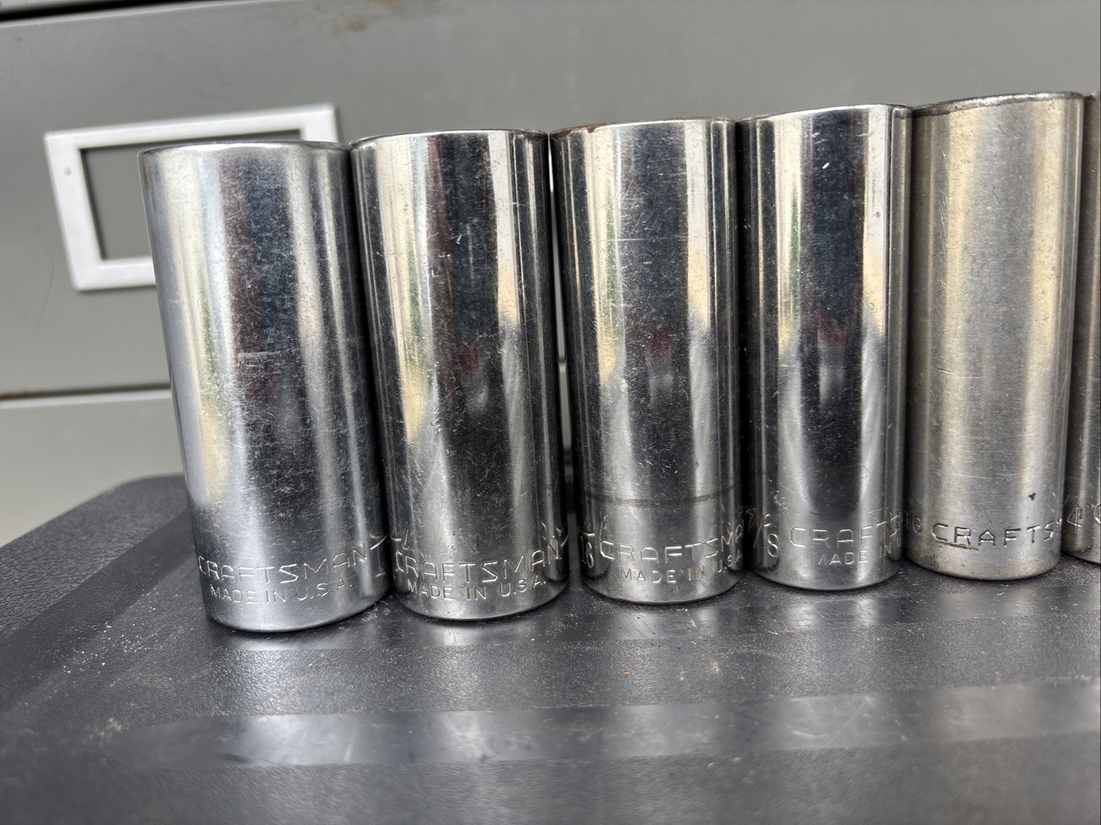 Craftsman Mixed Lot of (8) 12-point SAE deep sockets with a 1/2-inch drive.