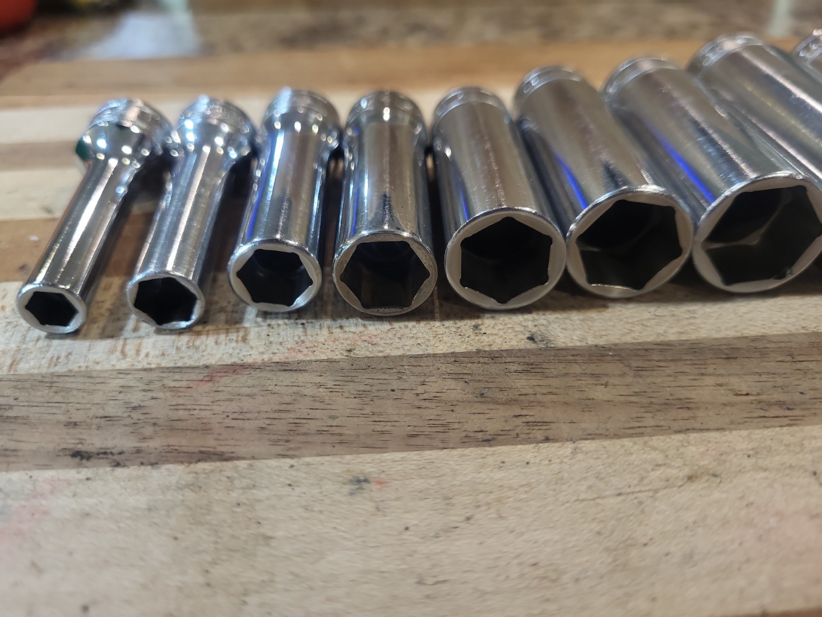 Snap-On 11 Pc. 3/8″ Dr. 6 Pt. SAE Deep Socket Set 211SFS. VGUC 🔥 🇺🇸