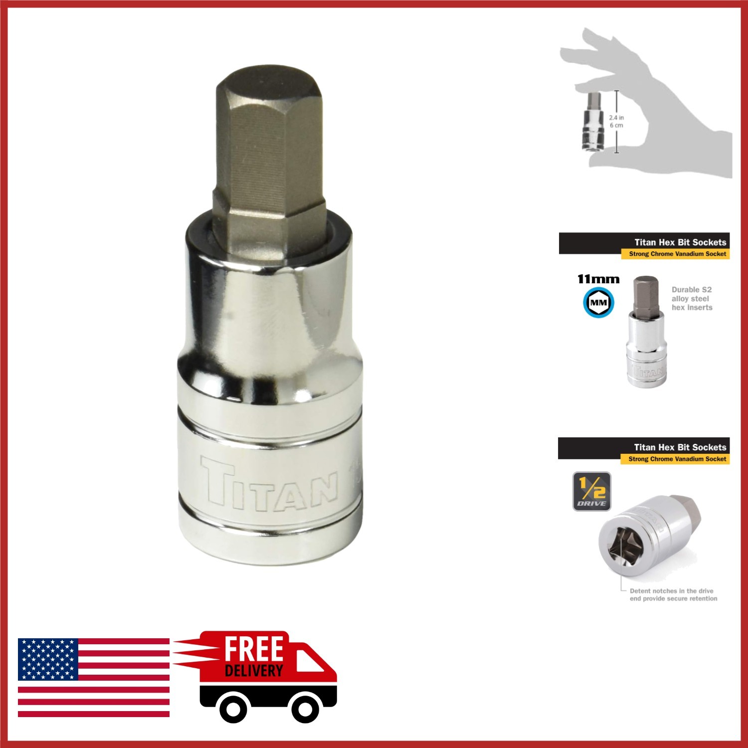 Durable 11mm Hex Bit Socket 1/2 Inch Drive Chrome Vanadium Tool for Repairs