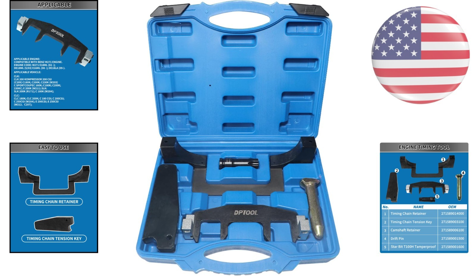 Durable M271 Camshaft Tool Set – 5-Piece Timing Alignment for Mercedes Vehicles