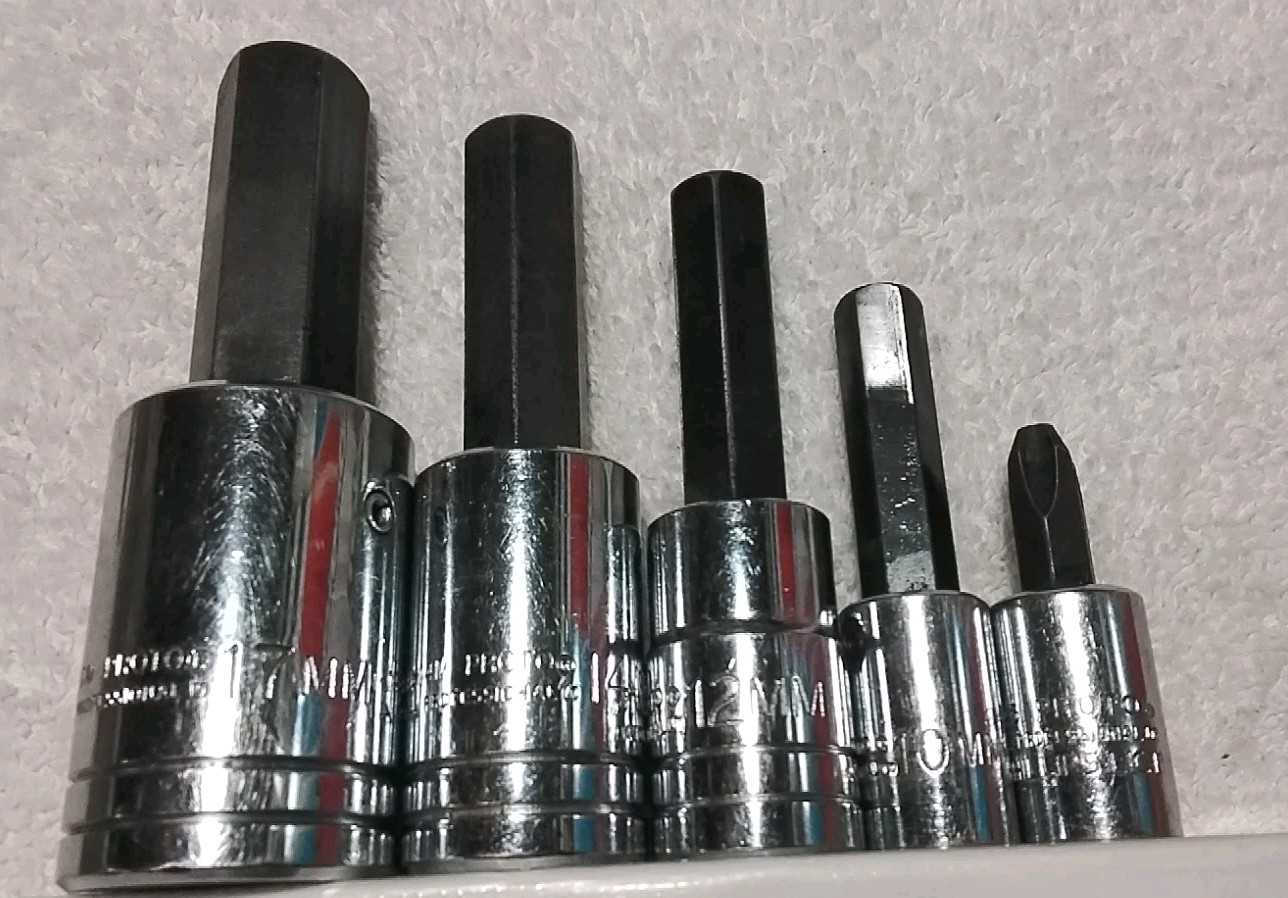 5PC PROTO 1/2″&3/8″ DRIVE 17MM-14MM-12MM-10MM& #4 PHILLIPS HEX SOCKET SET…