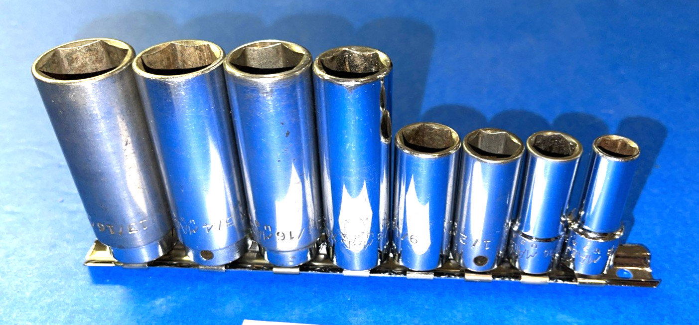 MAC TOOLS 8 PIECE 3/8 DRIVE SAE. DEEP 6 POINT SOCKET SET 3/8 THROUGH 13/16 INCH