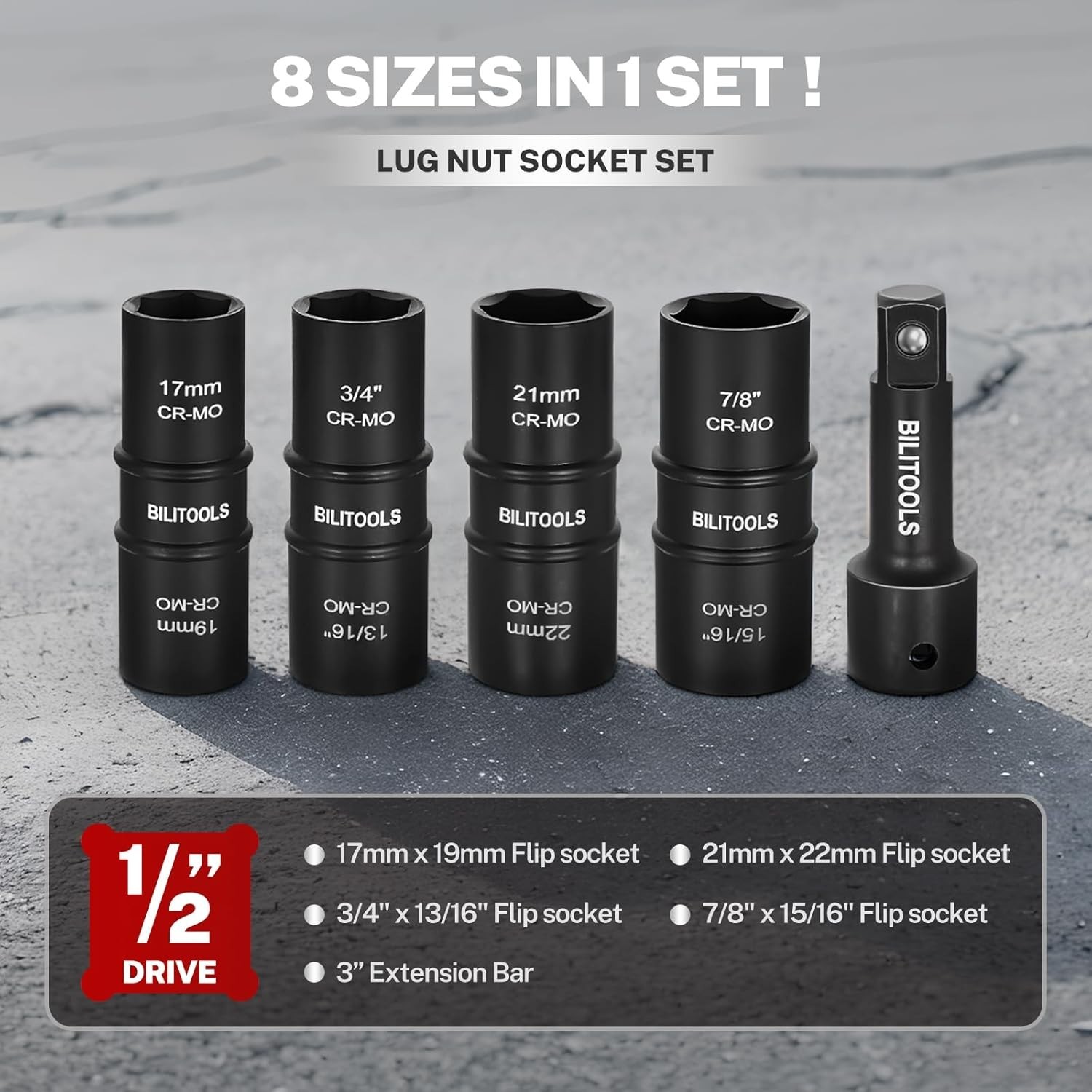 Lug Nut Socket Set, 1/2 inch Drive Non-Marring Impact Flip Socket Set Metric …