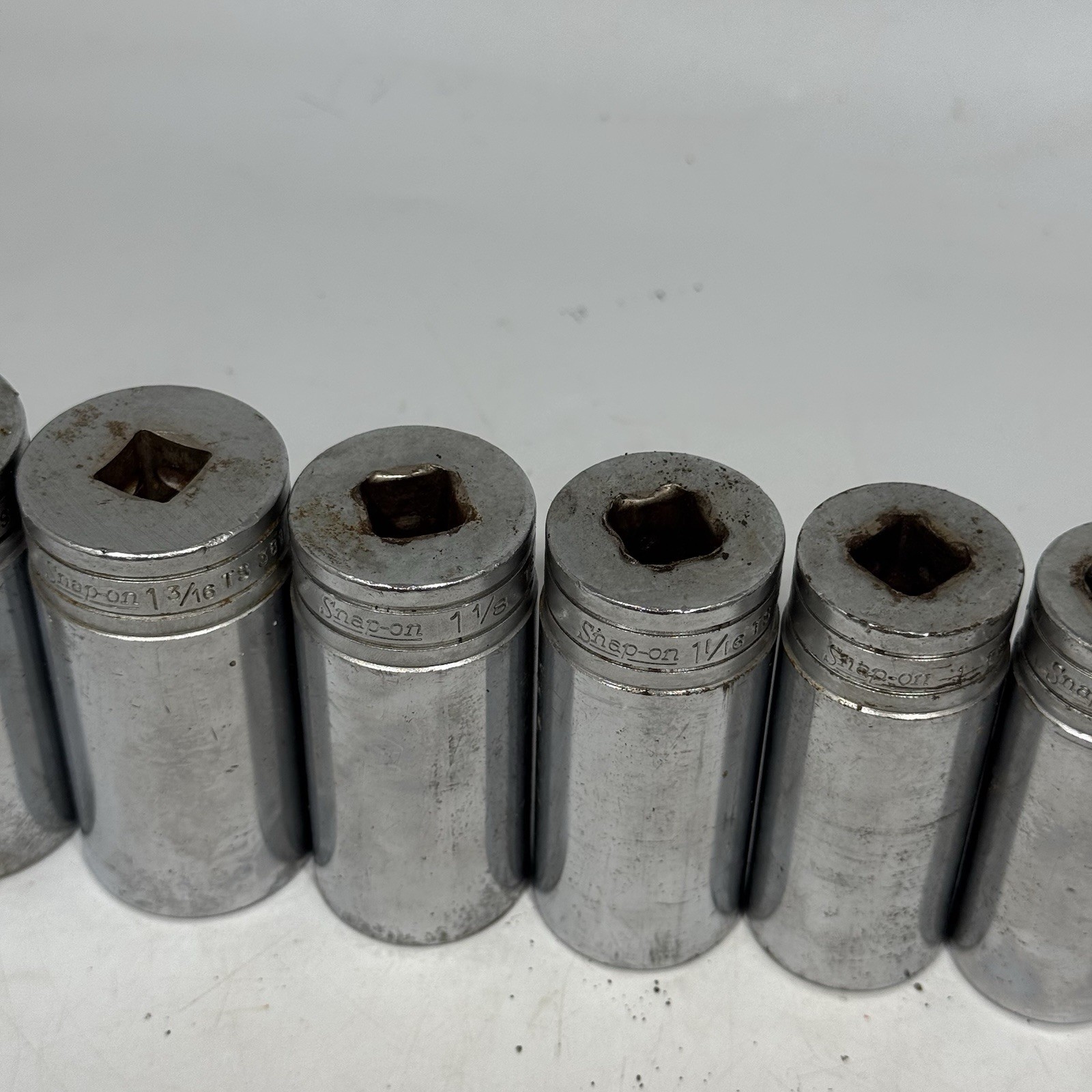 Set Of 8 Snap-On Tools TS ½» Drive Standard SAE 6 Point Deep Socket 1-7/16”