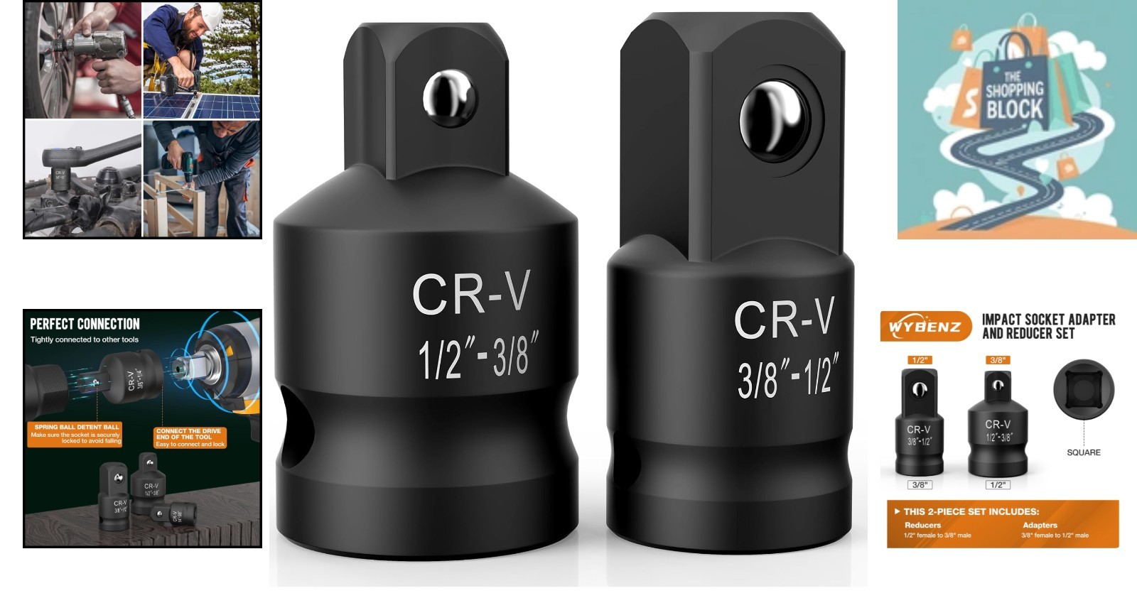 2PCS Chrome Molybdenum Steel Impact Socket Adapters, 3/8″-1/2″ & 1/2″-3/8″