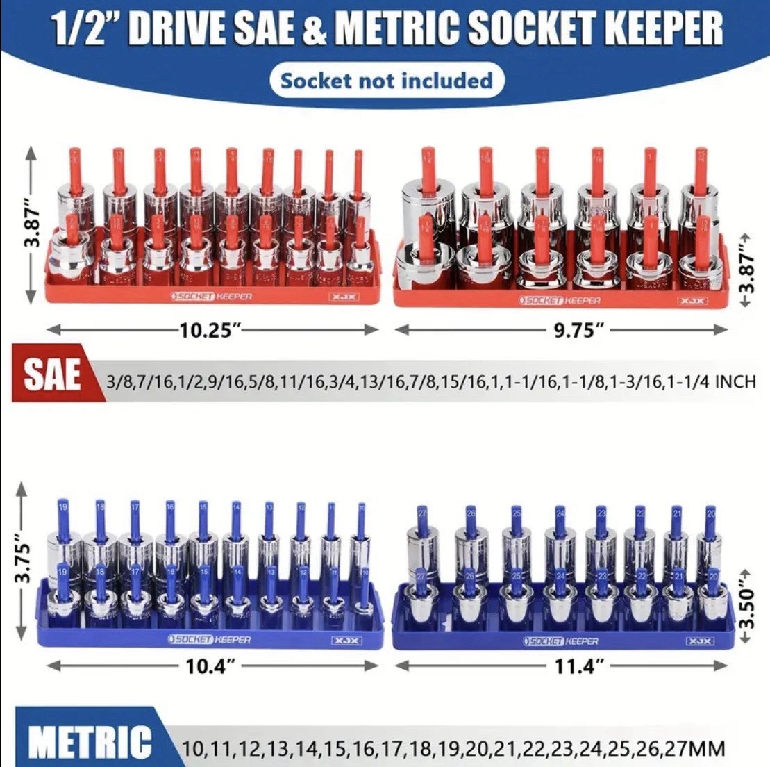 8 Piece Socket Organizers 1/4” – 3/8” & 1/2” Standard & Metric- Shallow & Deep