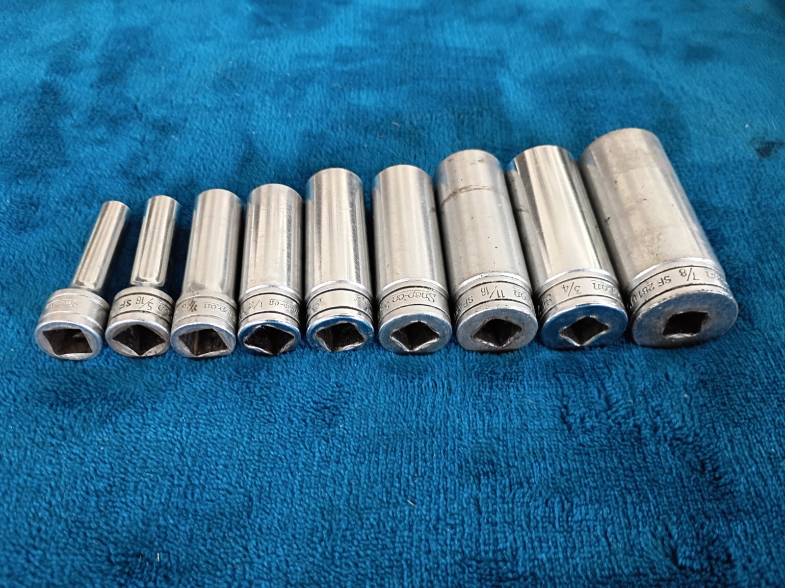 Snap On 9 Piece 3/8” Deep Chrome 12 Point Socket Set 1/4 – 7/8 – SF081-SF281.