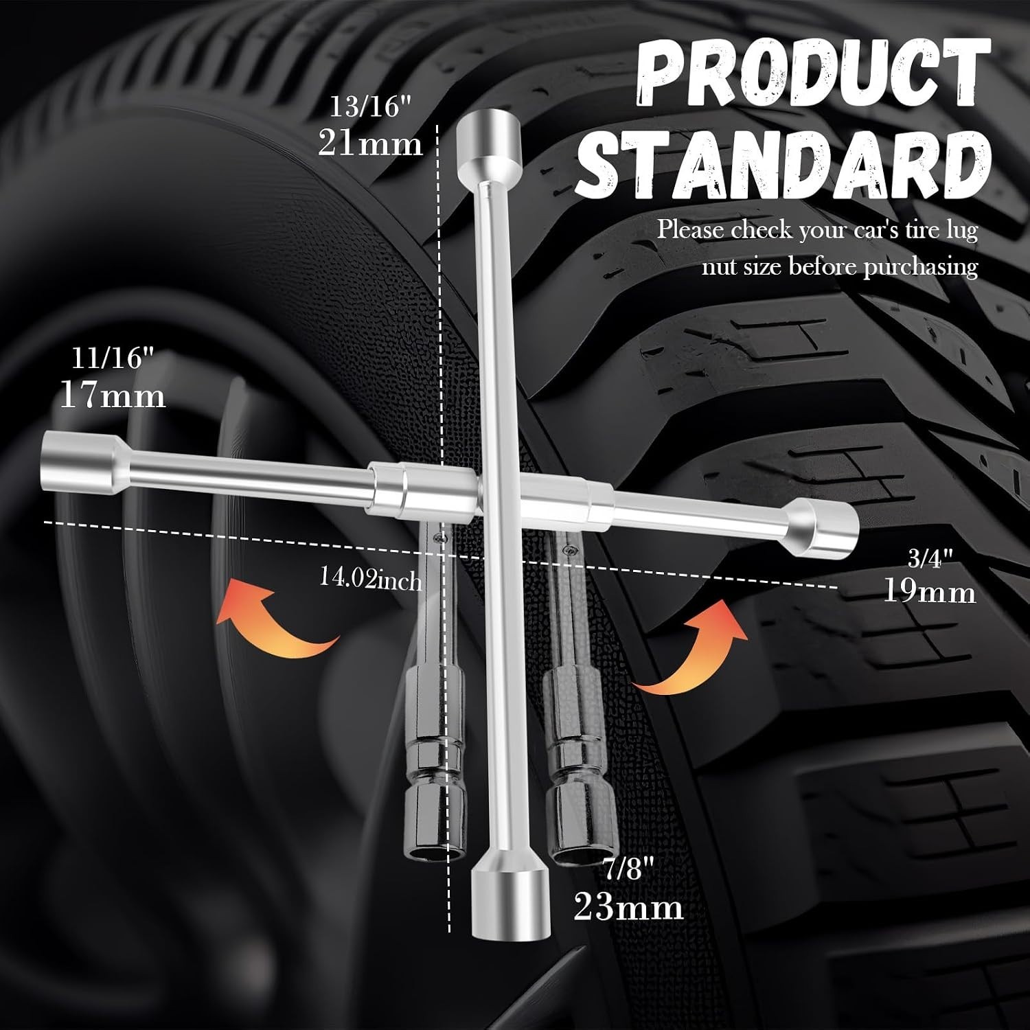 Universal Lug Nut Removal Tool,Foldable 17mm,19mm,21mm,23mm 4 Way Lug Wrench …