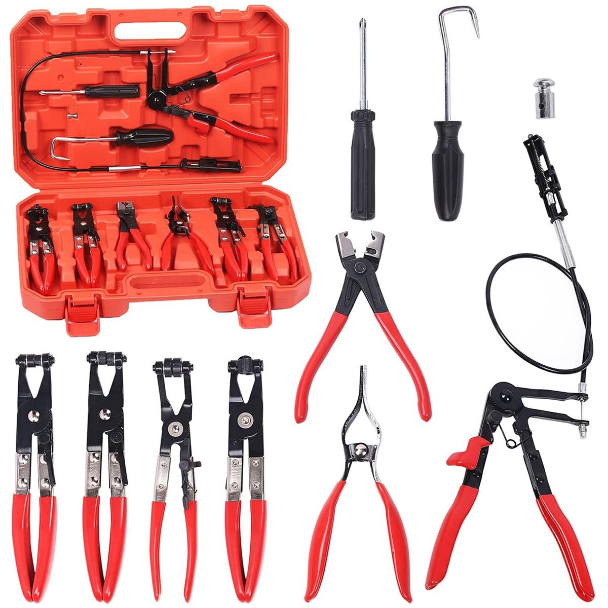 10Pc Hose Clamp Clip Remover Pliers Wire Long Reach Kit Fuel Oil Water Hose Tool