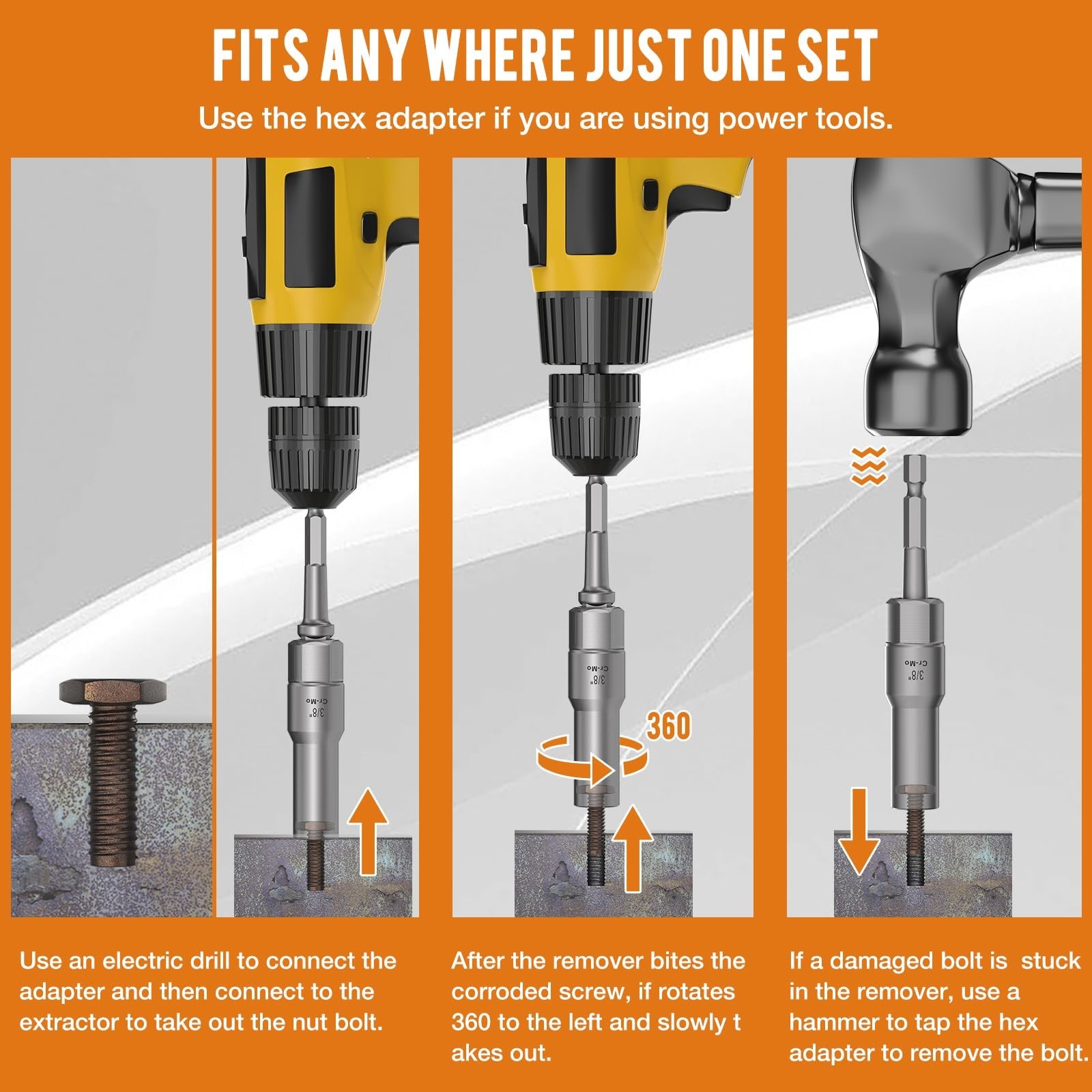 16PCS Deep Bolt Extractor Set – Impact Nut Remover for Stripped, Rusted, Broken