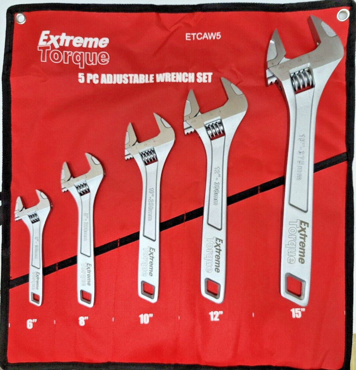 5 pc Adjustable Wrench Set 6 8 10 12 & 15″ Extreme Torque 1-1/2 1-13/16