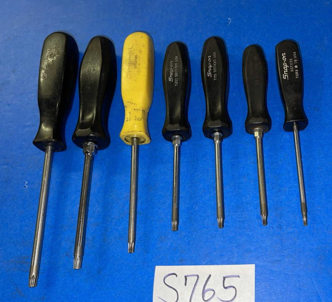 SNAP-ON TOOLS 7 PIECE TORX SCREWDRIVER SET BLACK & YELLOW HANDLE T8-T30