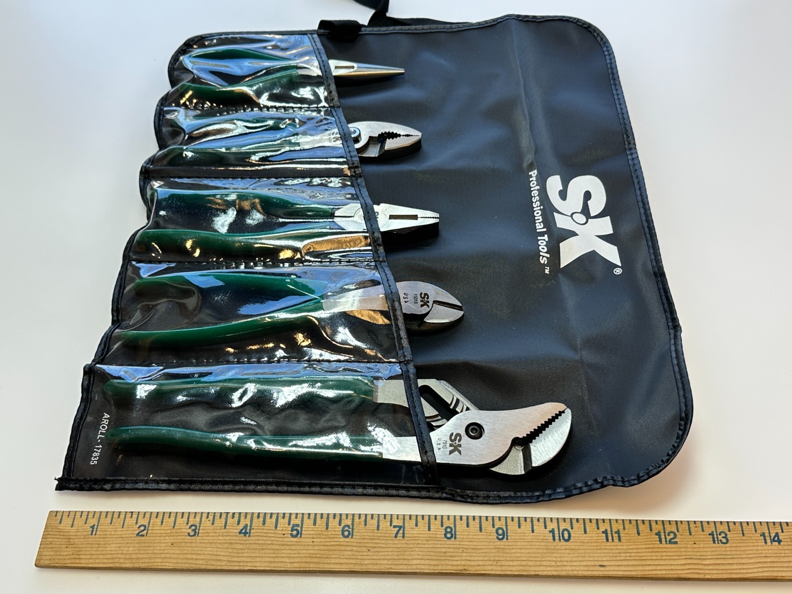 NEW SK Tools USA 5pc General Purpose Pliers Set, Green Cushion Grip w/ Kit Bag