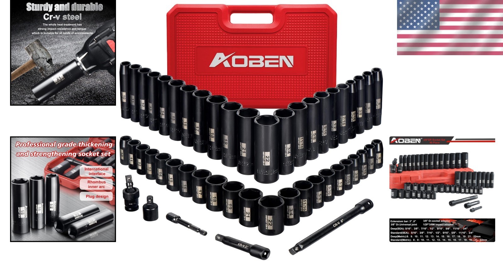 49-Piece 3/8″ Drive Impact Socket Set