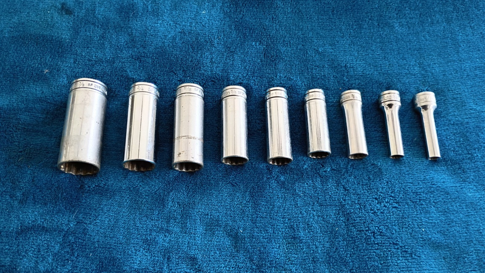 Snap On 9 Piece 3/8” Deep Chrome 12 Point Socket Set 1/4 – 7/8 – SF081-SF281.