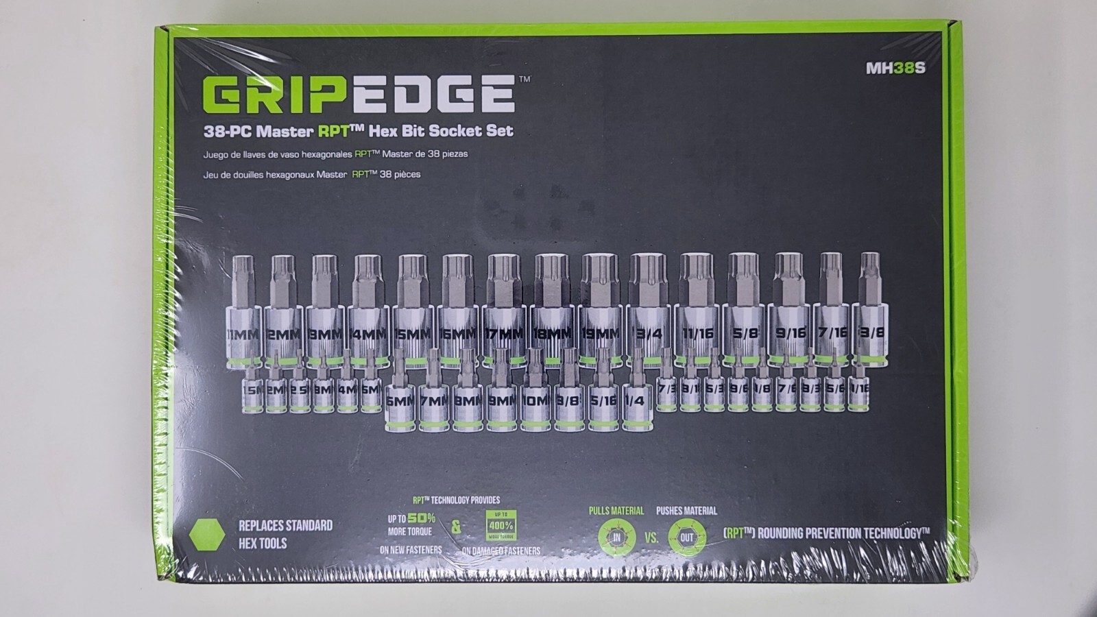 Gripedge 38 Pc Master RPT Hex Bit Allen Socket Set Metric & SAE MH38S Sealed New