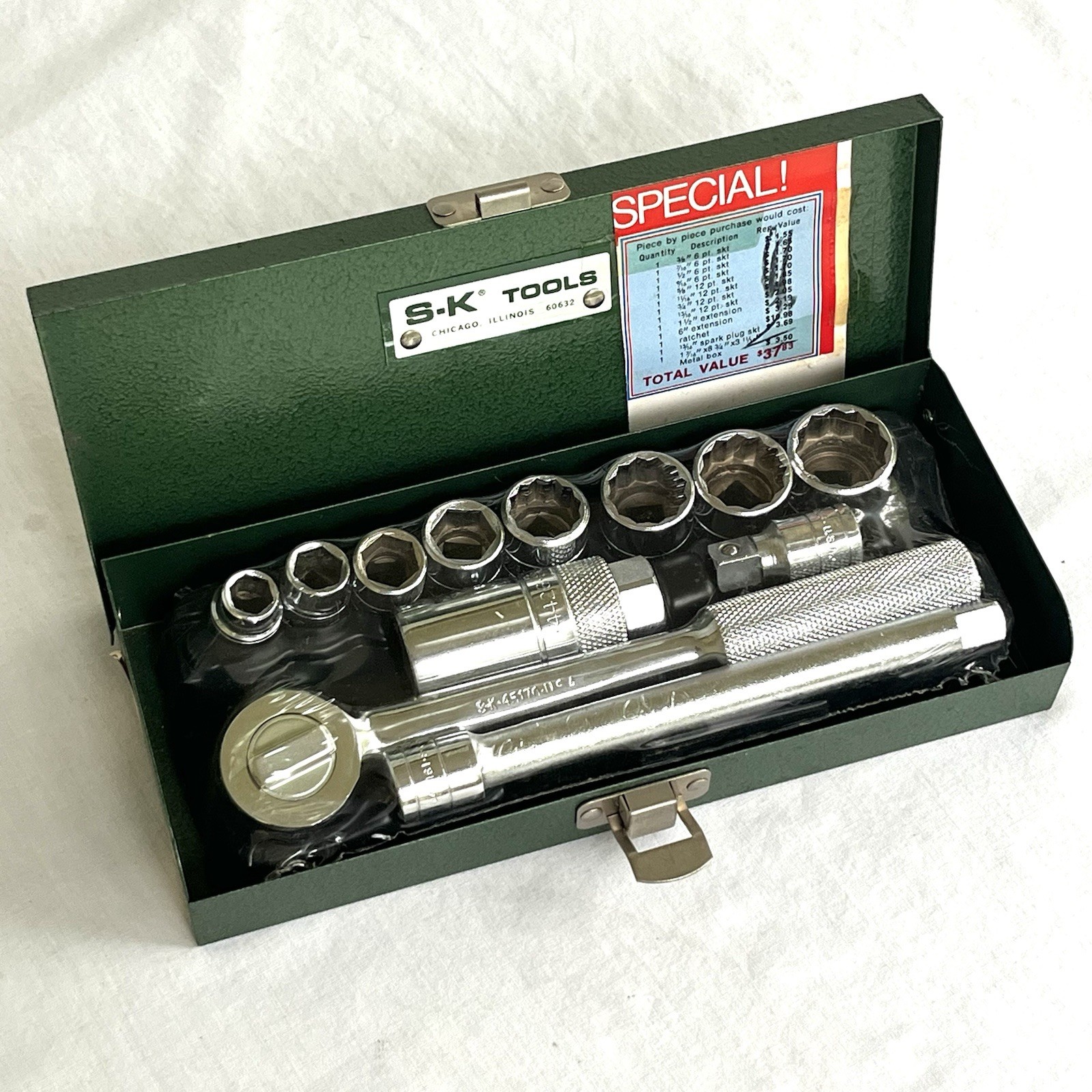 SK Tools 12pc 3/8″ Shallow Socket Set Vintage New Old Stock 4512 Sealed