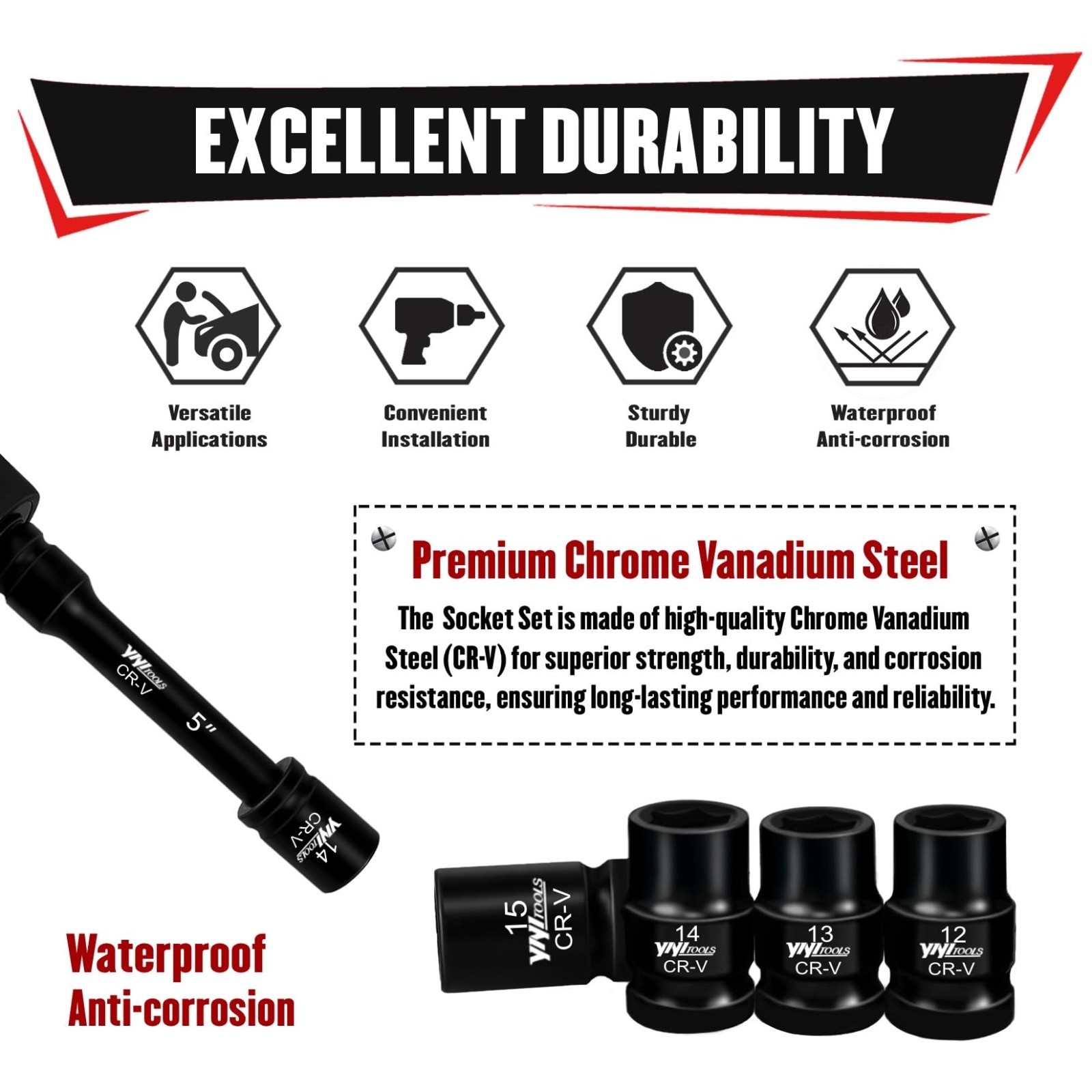 17Pcs 1/2″ Drive Shallow Impact Socket Set, Metric 6-Point CR-V Steel for Auto R