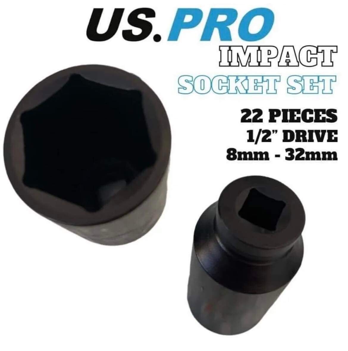 US PRO IMPACT 1/2″ Drive Socket Set 8mm – 32mm Ratchet Extension Bar U Joint Set