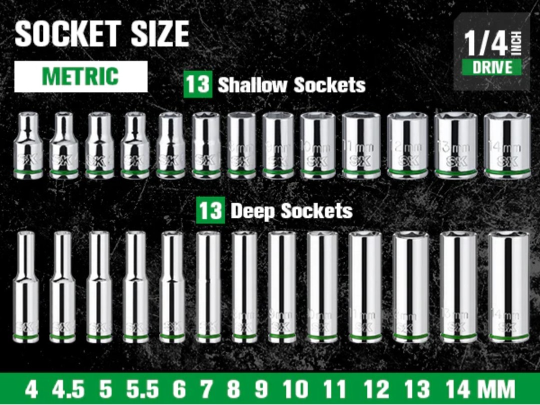 SK Professional Tools 30 Piece 1/4″ Drive METRIC Socket Set New LifetimeWarranty