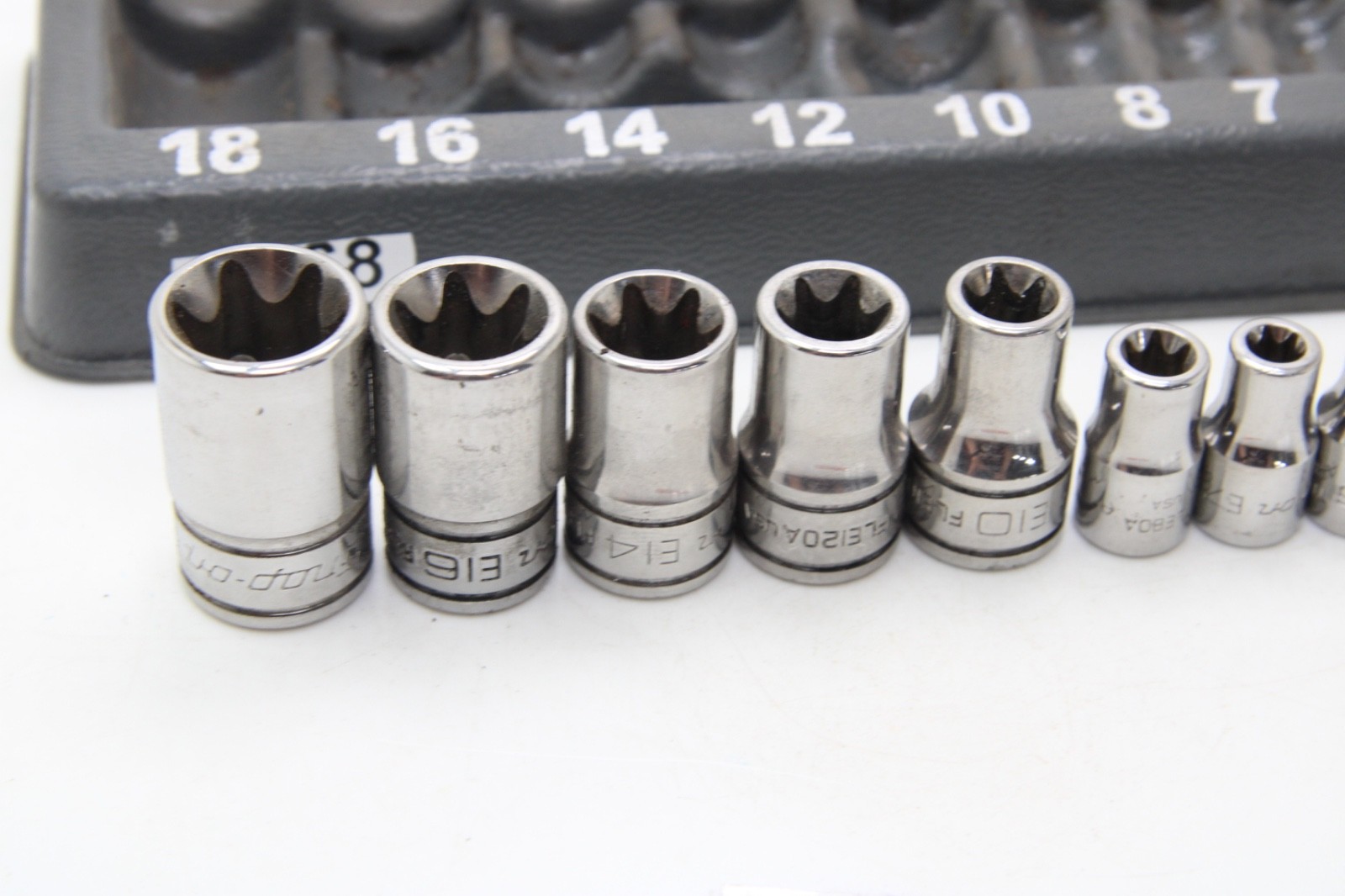 Snap-on FLE/TLE 10 Piece 1/4″ 3/8″ Drive Inverse Torx Socket Set Chrome USA