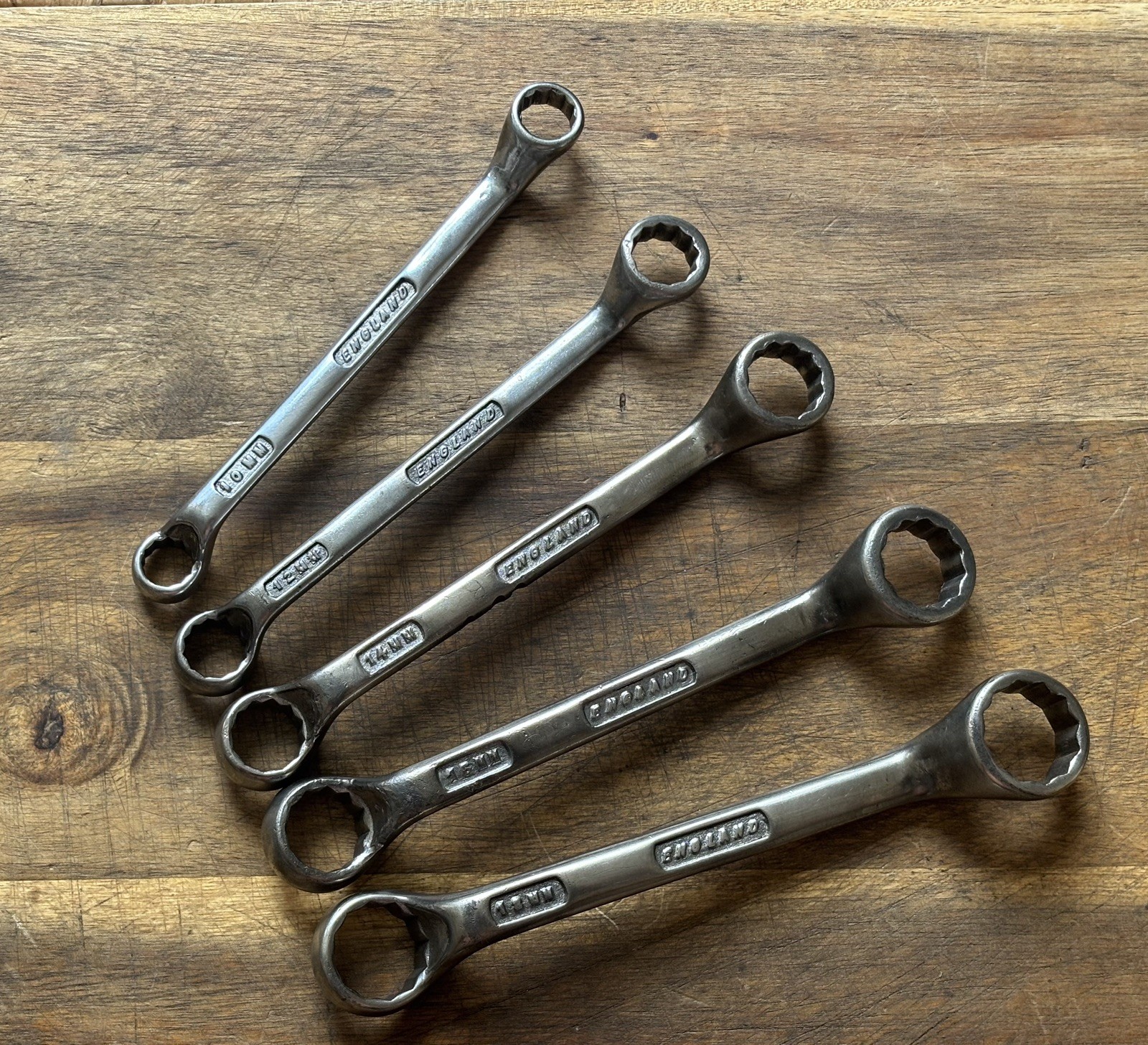 HALFORDS – set of 5 metric – 10mm to 19mm – short reach cranked ring Spanners