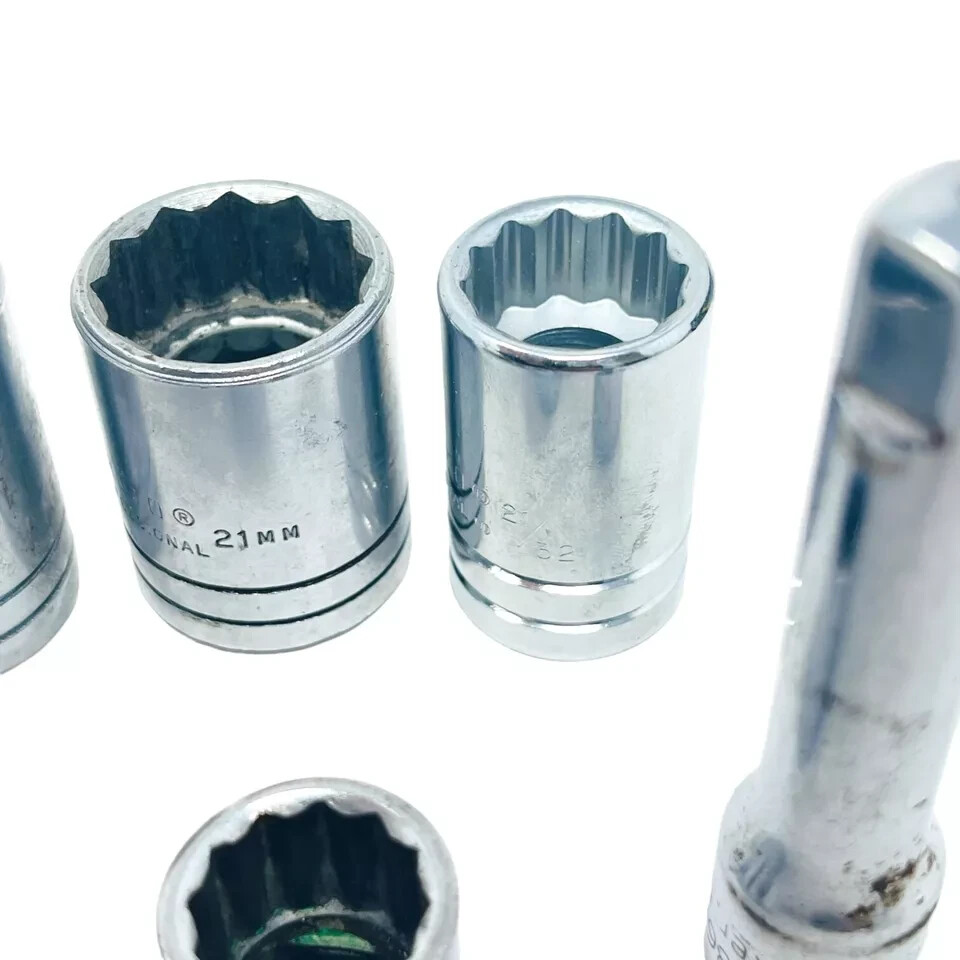 11 Pcs Bonney, Proto, Stanley 3/8 in Extension and 1/2 in Drive Socket Set, USA