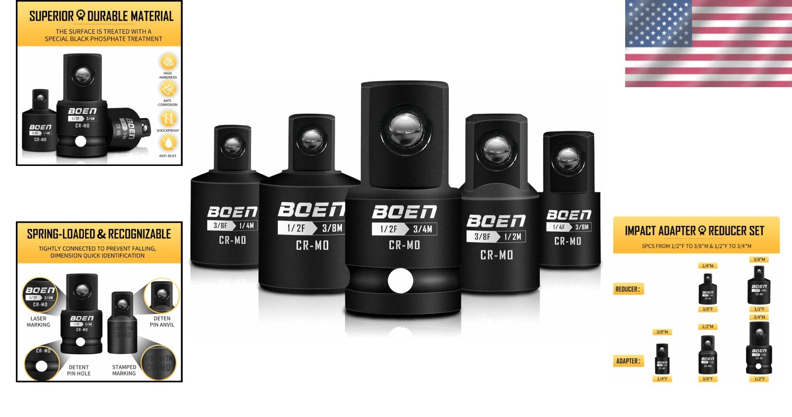Versatile 5-Piece Drive Socket Adapter Set for 1/4, 3/8, 1/2 Inch Drives