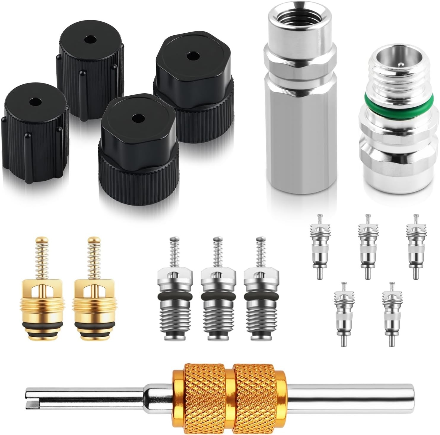 17PCS A/C Valve Stem Core Set Tool Cores Port Cap Cooling Capacity