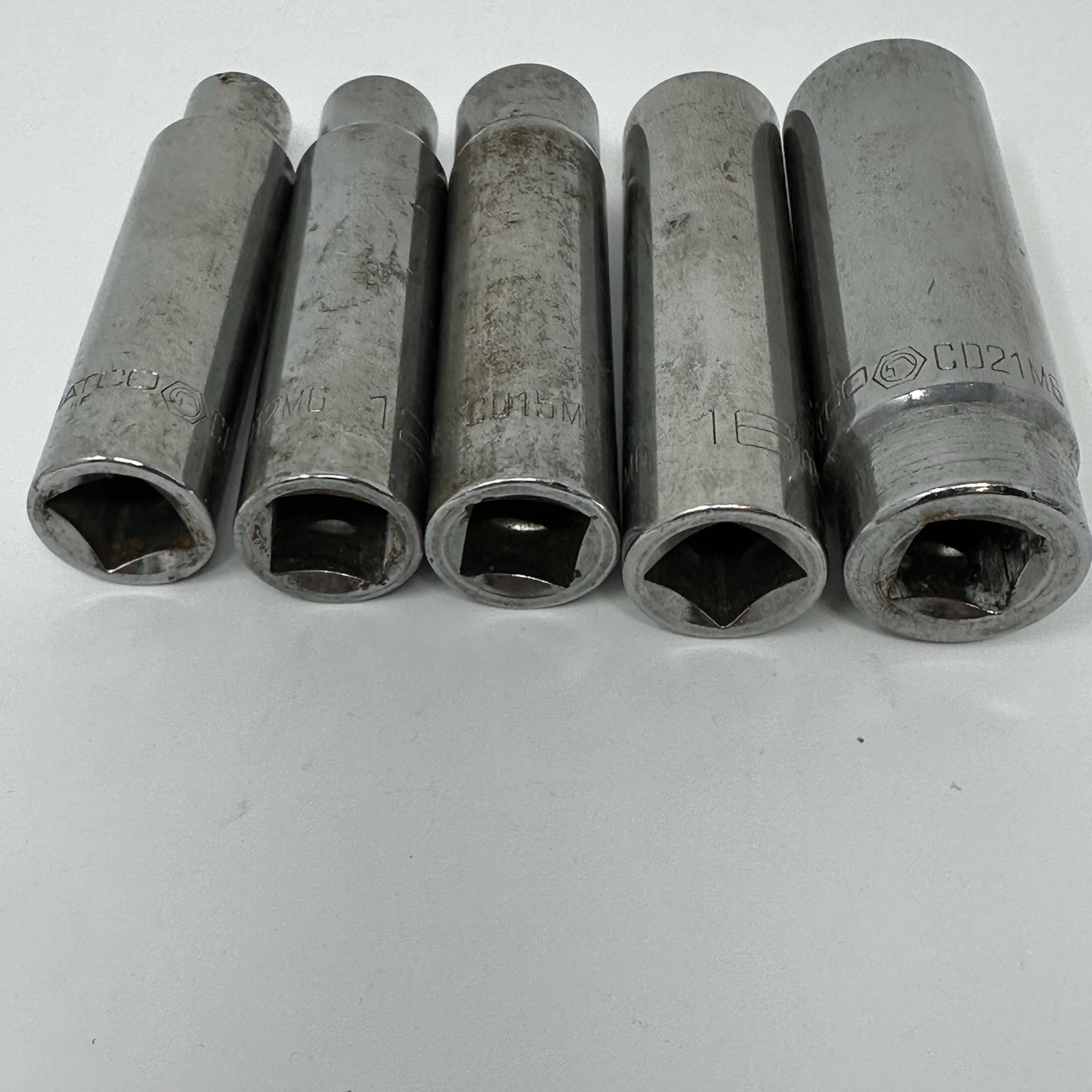 Matco Tools Lot of 5 1/2” Drive 6 Point Metric Deep Chrome Socket 11 12 15 16 21