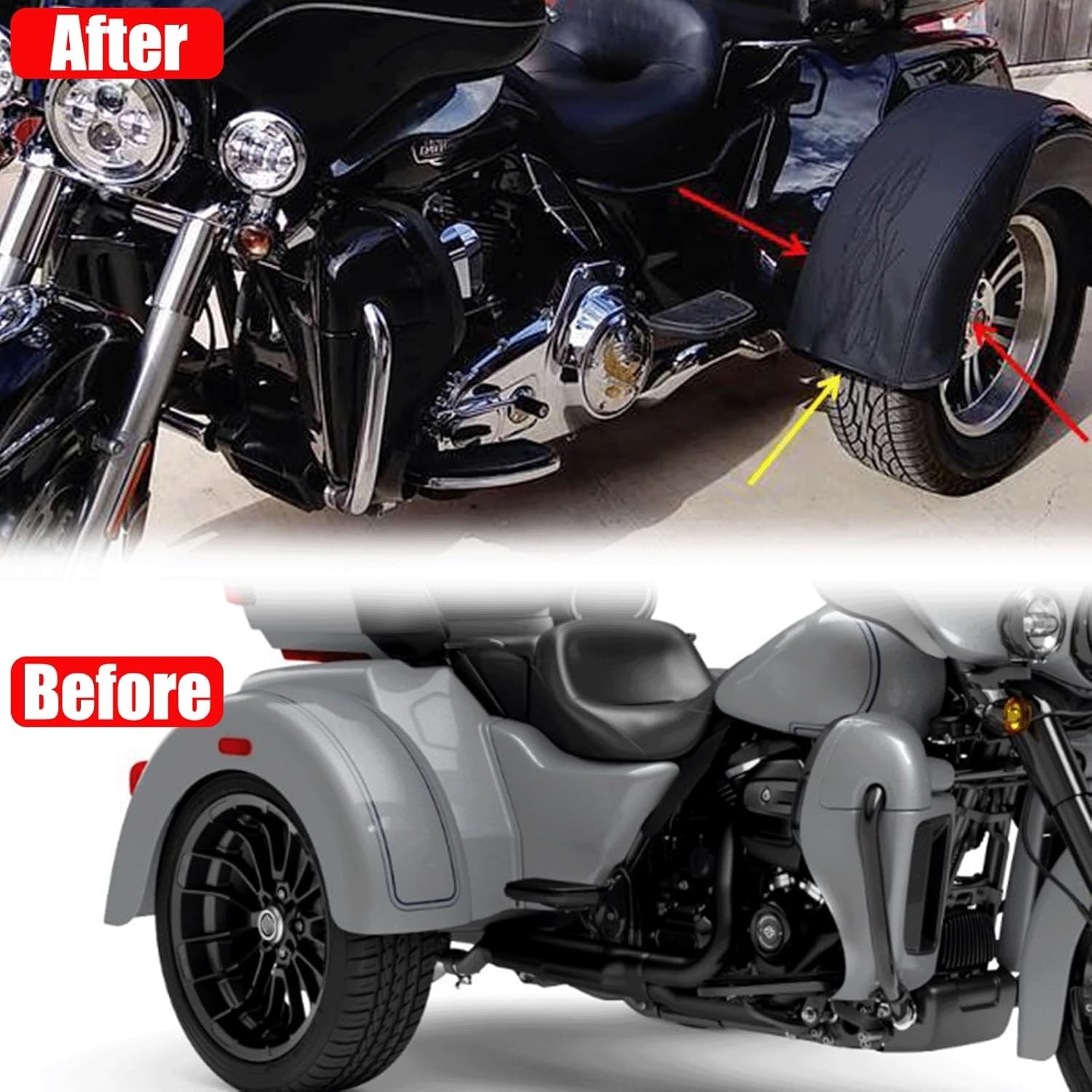 PU Leather Flame Rear Trike Fender Bra for Harley Tri Glide Ultra Classic FLHTCU