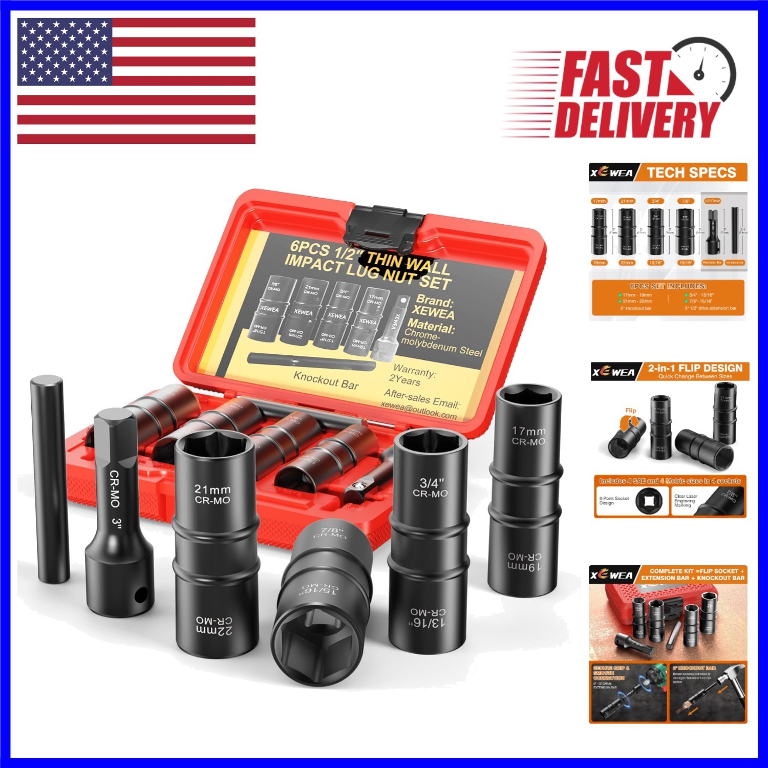 Chrome Vanadium 6PCS Lug Nut Impact Socket Set – Heavy-Duty Efficiency