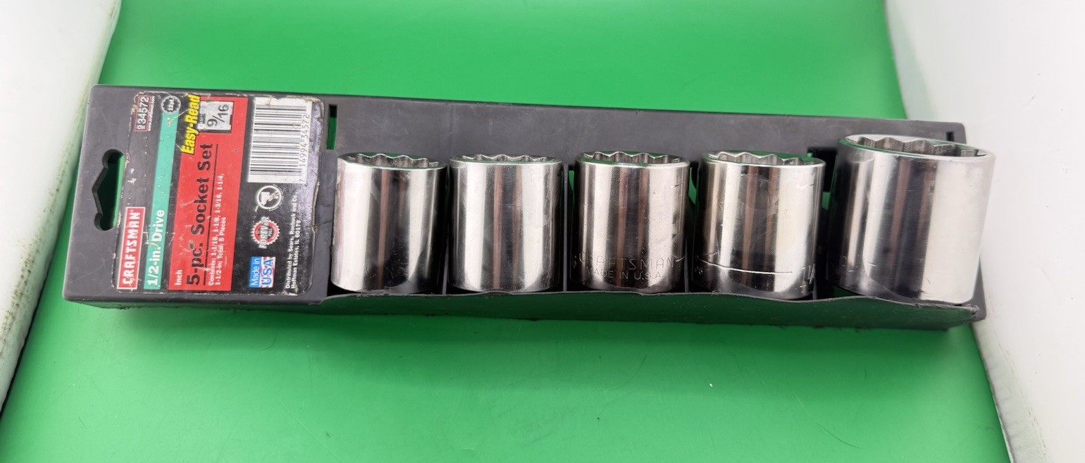 USA 34572 Craftsman Lg. 12pt 1/2” Drive 5 PC Socket Set Easy Read 1-1/16 1-1/2