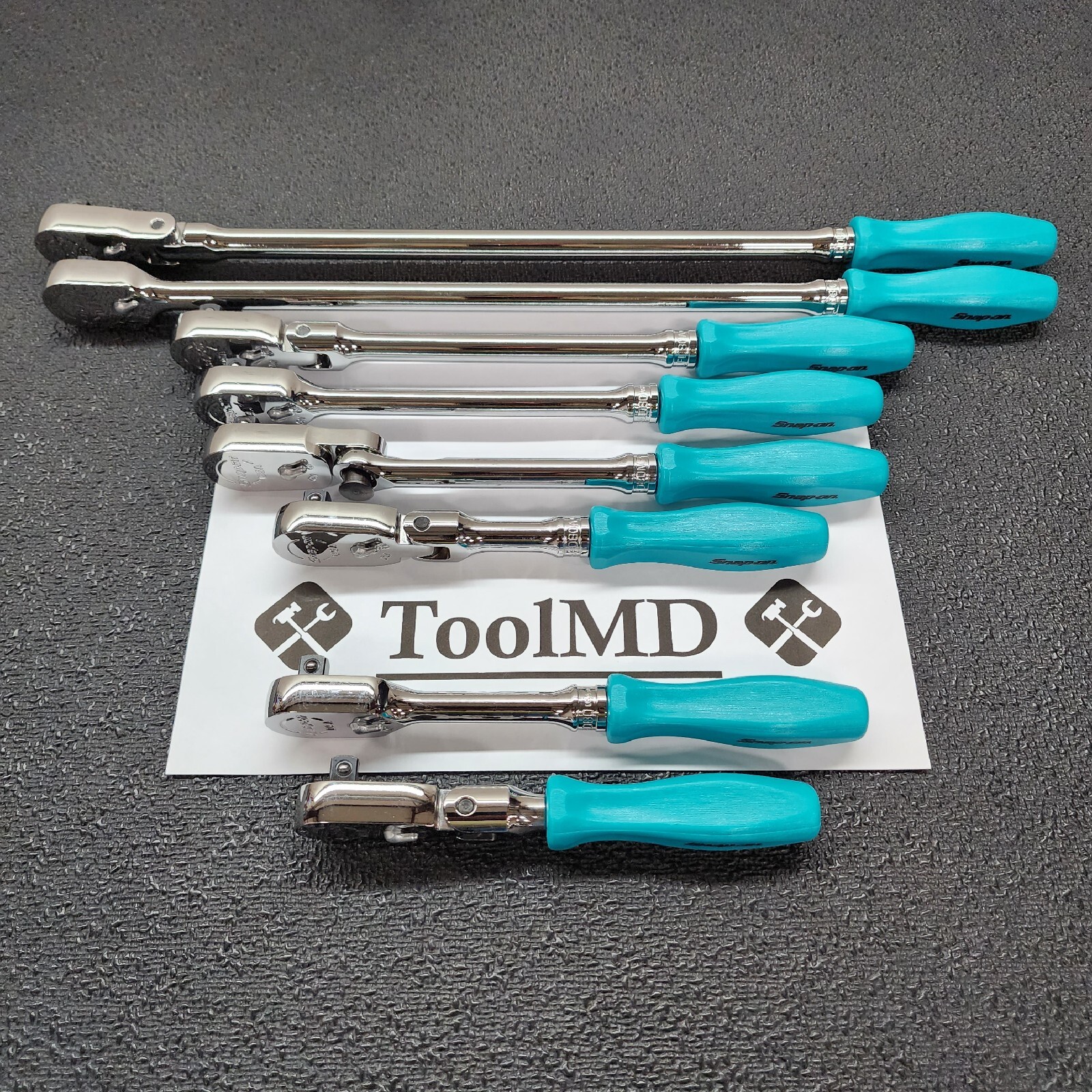 Snap-on Tools NEW 8pc TEAL Hard Handle 3/8″ Drive Fixed & Flex Head Ratchet Set