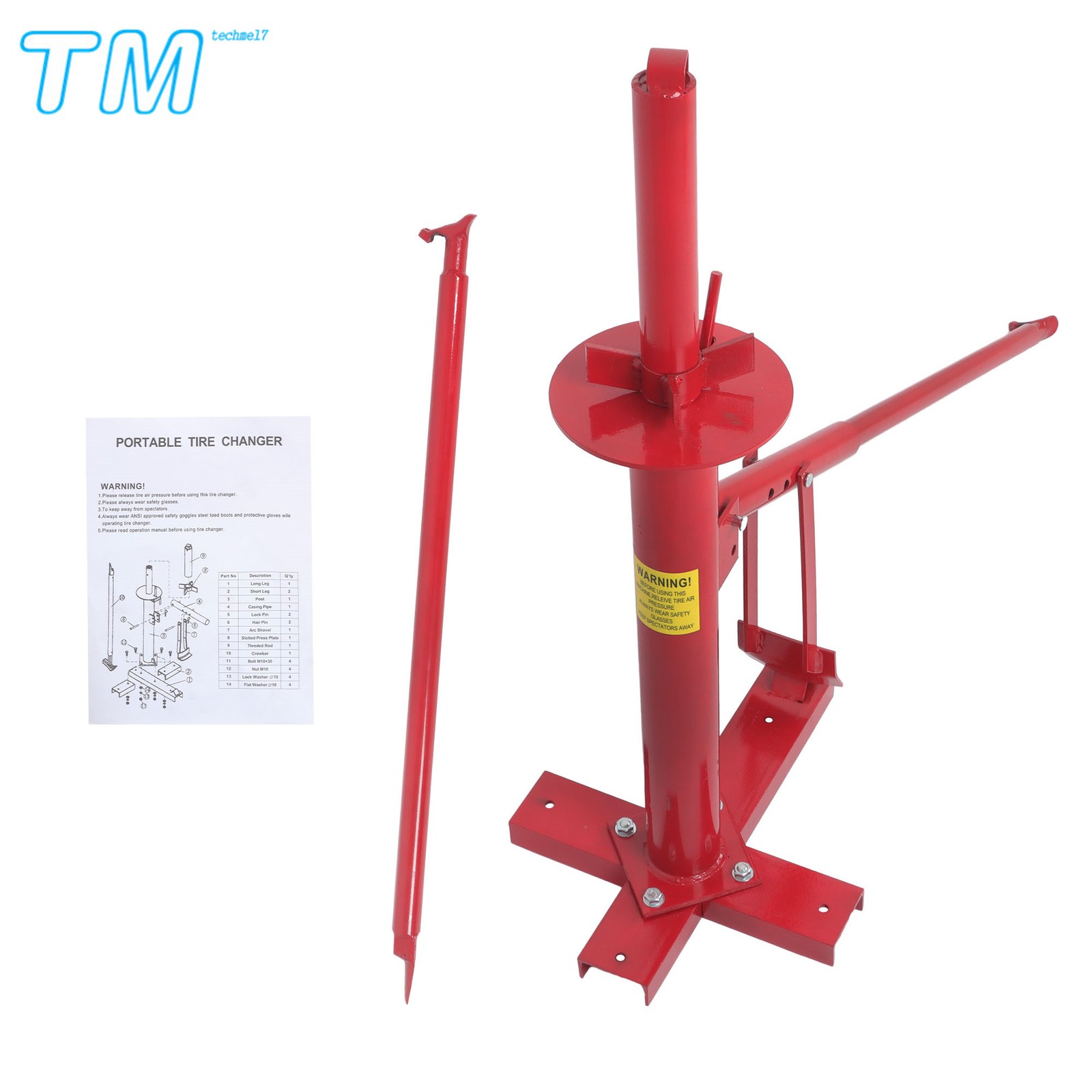 Portable Hand Bead Breaker Mounting Tool 8″ to 16″ Tires Manual Tire Changer Red
