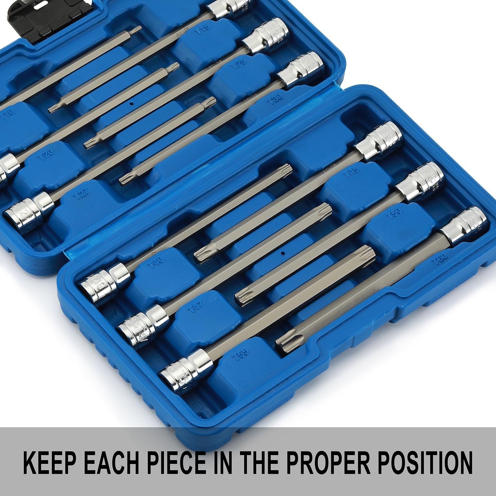 12PCS 3/8″ Drive Extra Long Torx Bit Socket Set, CR-V, S2 Steel, 5.9″ Length