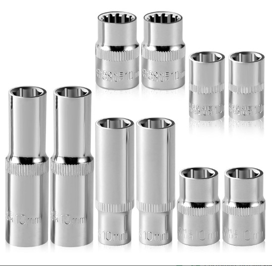 [10-Piece] 10mm Socket Set, 1/4-Inch & 3/8-Inch Drive Impact Socket, 6-Point…