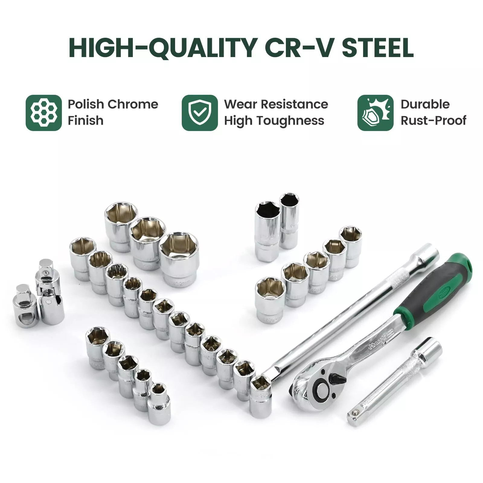 Metric 32Pcs 1/2″ Drive Socket Set 8-32mm Sockets 6/12 Point Ratchet Wrench Kit