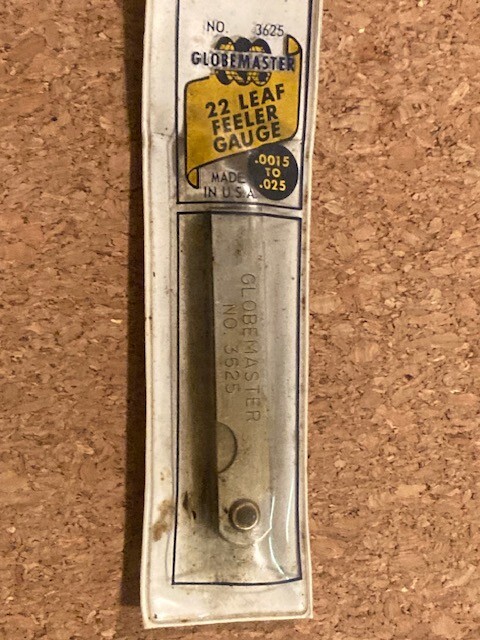 NOS GLOBEMASTER 22 LEAF FEELER GAUGE, 0.0015″ TO 0.025″, USA MADE.