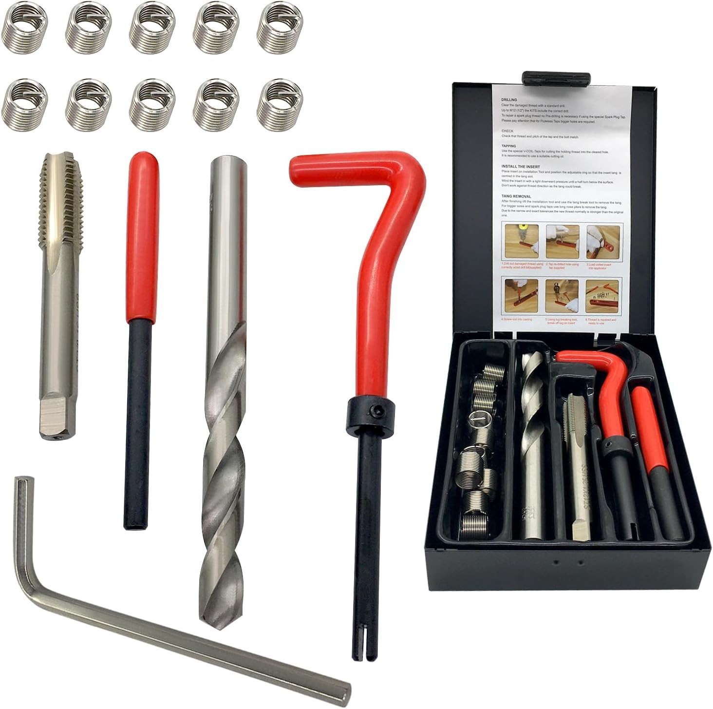 3/8-16 Inch Thread Repair Kit, Helicoil Thread Inserts Taps Kit with HSS Drill B
