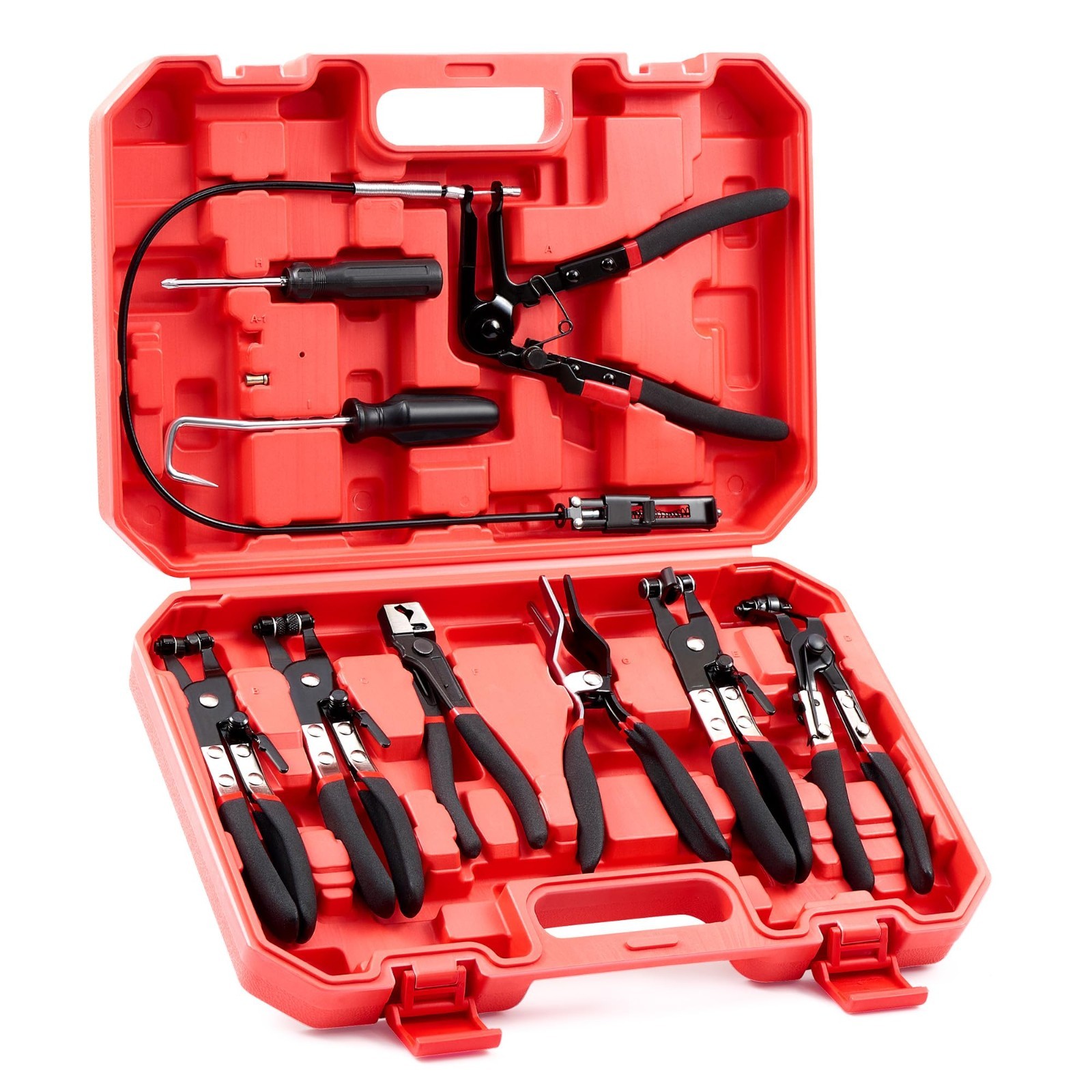 9pc Hose Clamp Pliers Set – Flexible Wire, Long Reach Swivel Jaw & Flat Band for